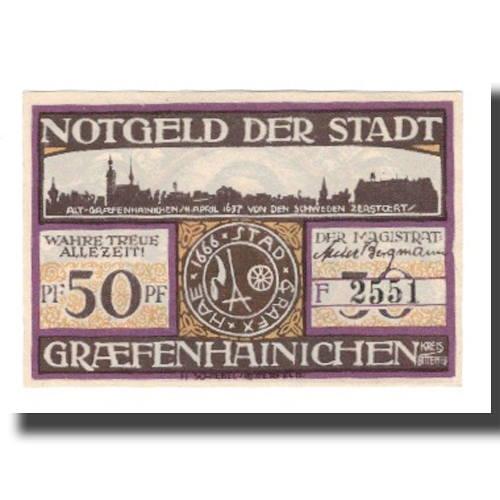 Banknote, Germany, Grafenhainichen Stadt, 50 Pfennig, personnage 8, 1921