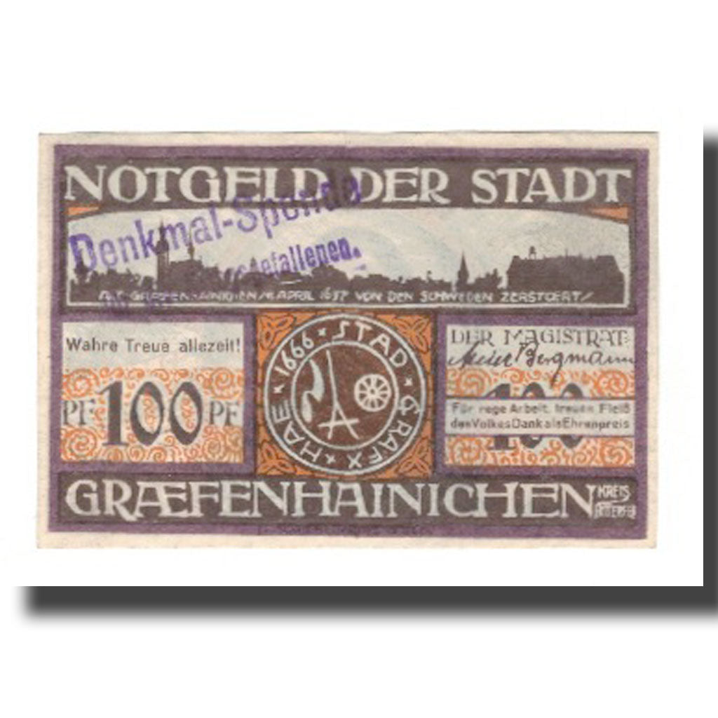 Geldschein, Deutschland, Grafenhainichen Stadt, 100 Pfennig, personnage, 1921