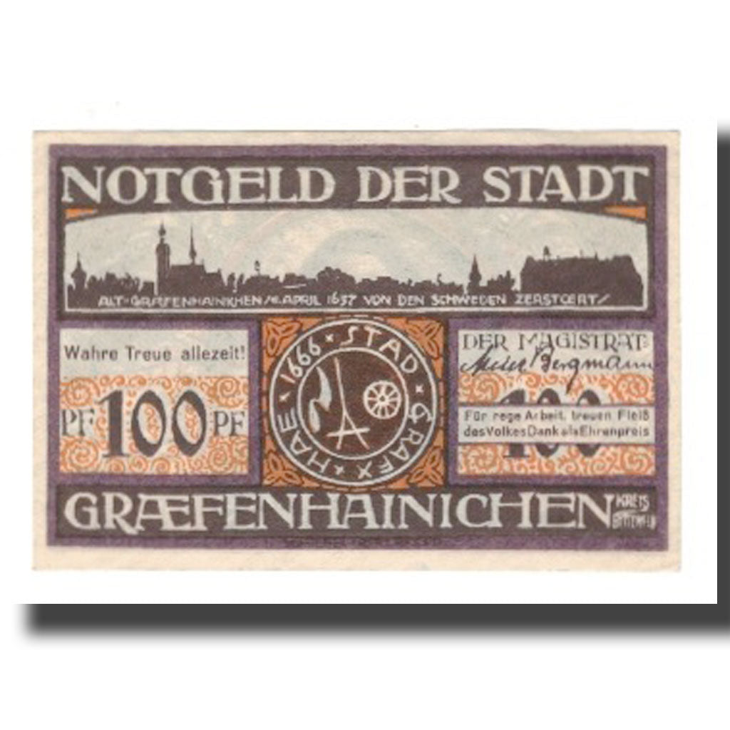 Geldschein, Deutschland, Grafenhainichen Stadt, 100 Pfennig, personnage 1, 1921