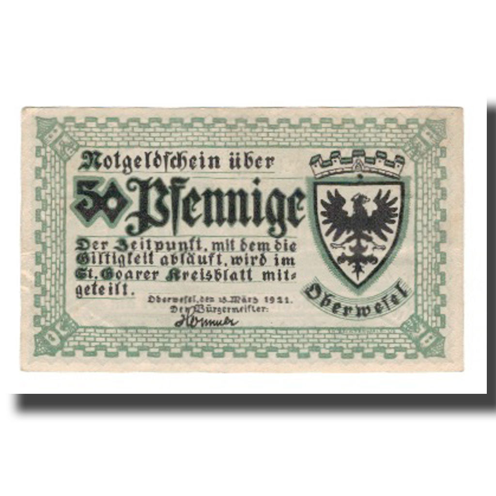Geldschein, Deutschland, Oberwesel Stadt, 50 Pfennig, paysage, 1921, 1921-03-18