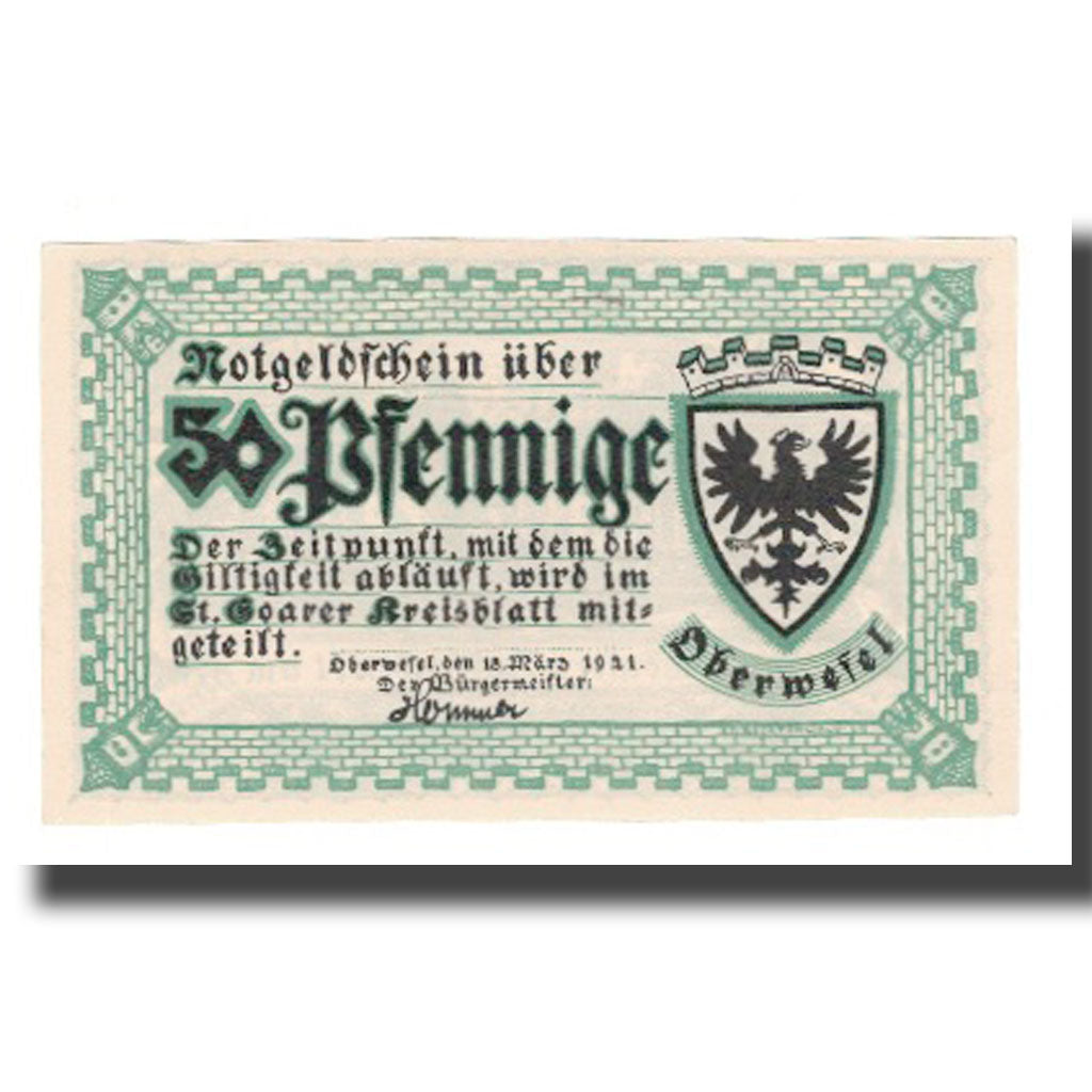 Banconote, Germania, Oberwesel Stadt, 50 Pfennig, paysage 1, 1921, 1921-03-18