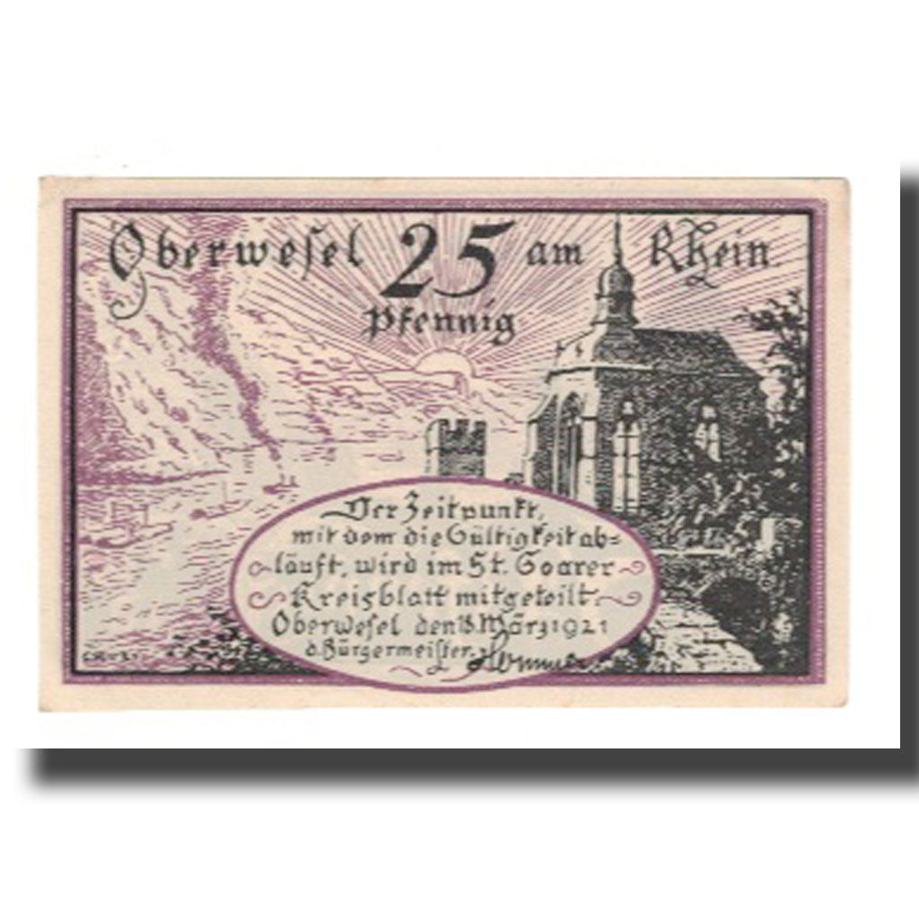 Geldschein, Deutschland, Oberwesel Stadt, 25 Pfennig, paysage, 1921, 1921-03-18