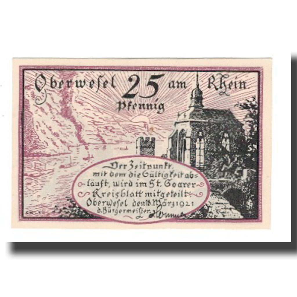 Geldschein, Deutschland, Oberwesel Stadt, 25 Pfennig, paysage 1, 1921