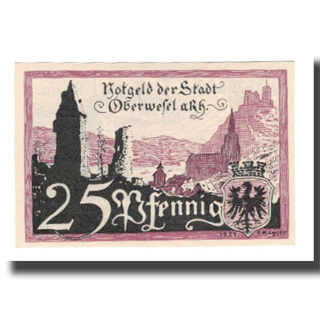 Geldschein, Deutschland, Oberwesel Stadt, 25 Pfennig, paysage 1, 1921