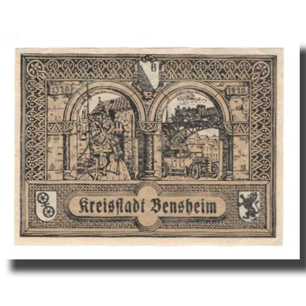 Geldschein, Deutschland, Bensheim Stadt, 50 Pfennig, personnage 1, 1920