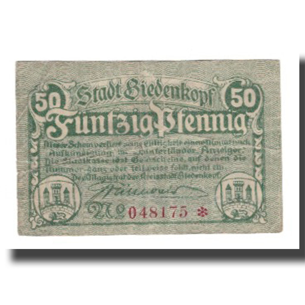 Geldschein, Deutschland, Biedenkopf Stadt, 50 Pfennig, paysage 3, S+, Mehl:B43.1