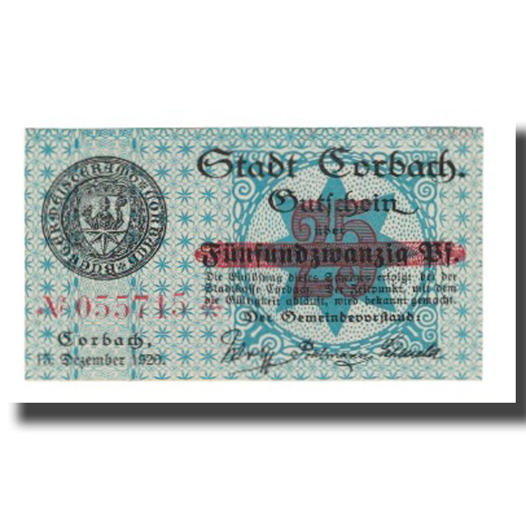 Geldschein, Deutschland, Corbach Stadt, 25 Pfennig, Eglise, 1920, 1920-12-15