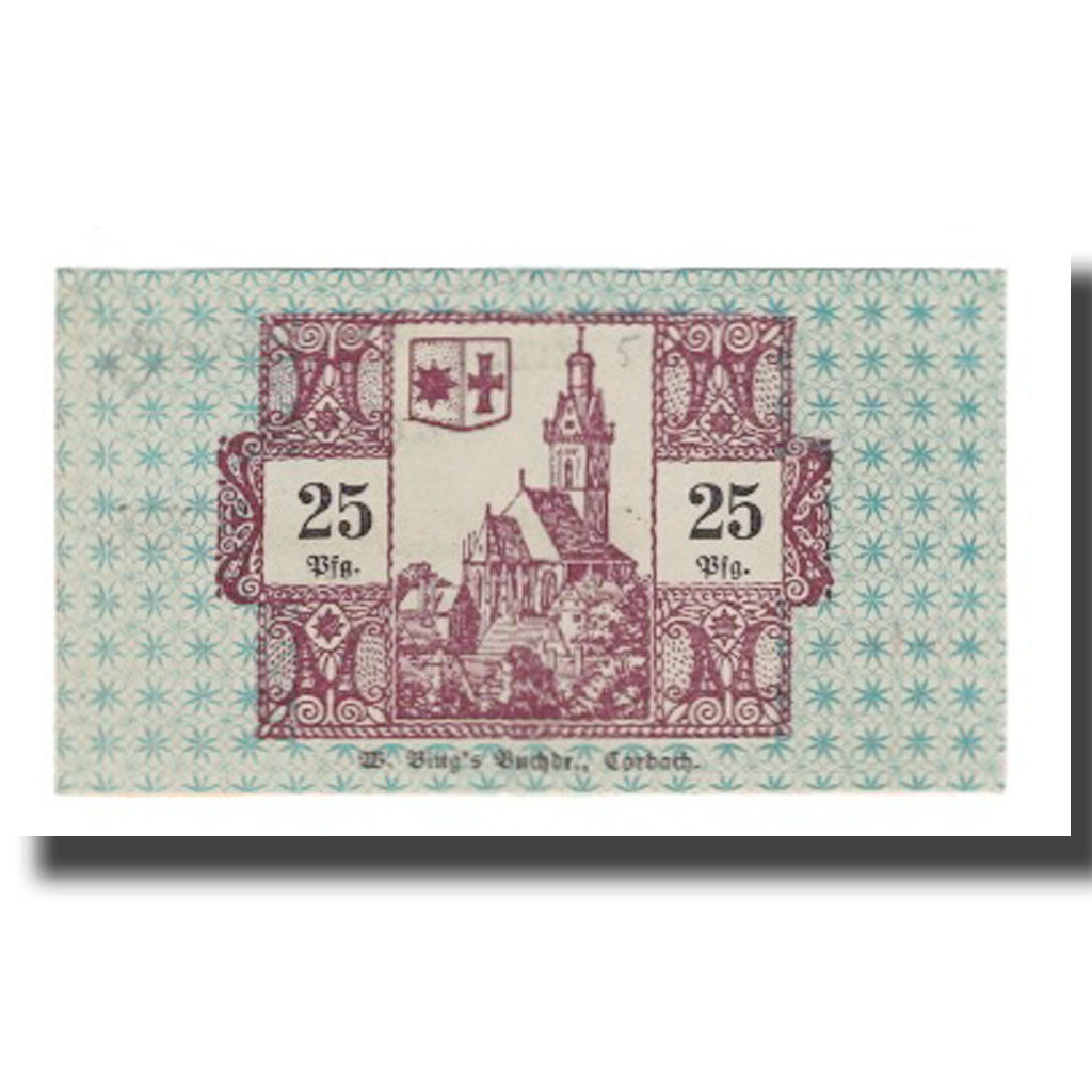 Geldschein, Deutschland, Corbach Stadt, 25 Pfennig, Eglise, 1920, 1920-12-15