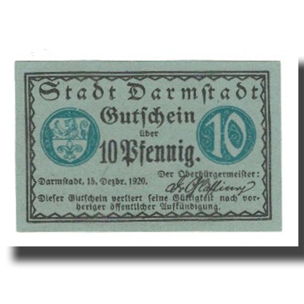 Geldschein, Deutschland, Darmstadt Stadt, 10 Pfennig, Batiment, 1920