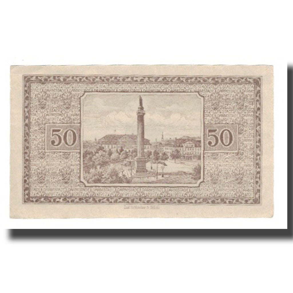 Banconote, Germania, Darmstadt Stadt, 50 Pfennig, Monument, 1919, 1919-02-01