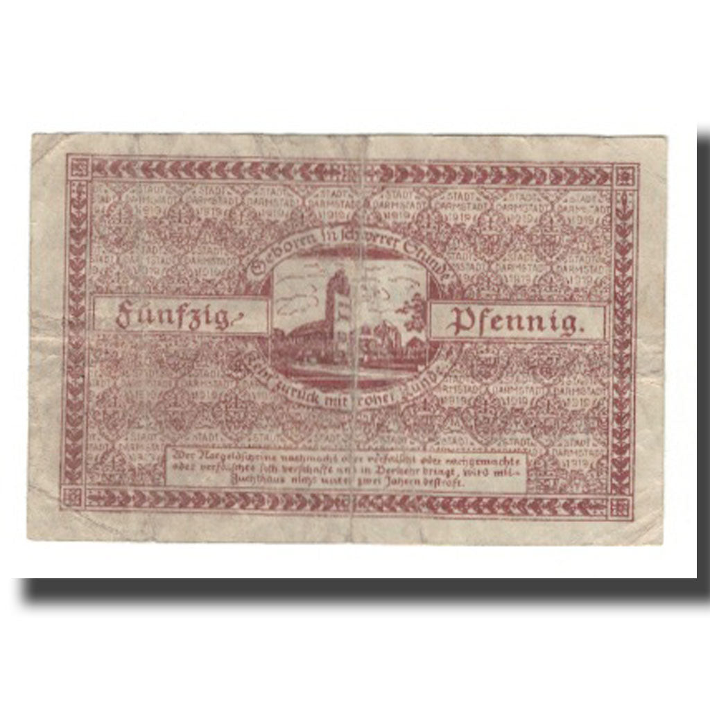 Banconote, Germania, Darmstadt Stadt, 50 Pfennig, Batiment, 1919, 1919-02-01