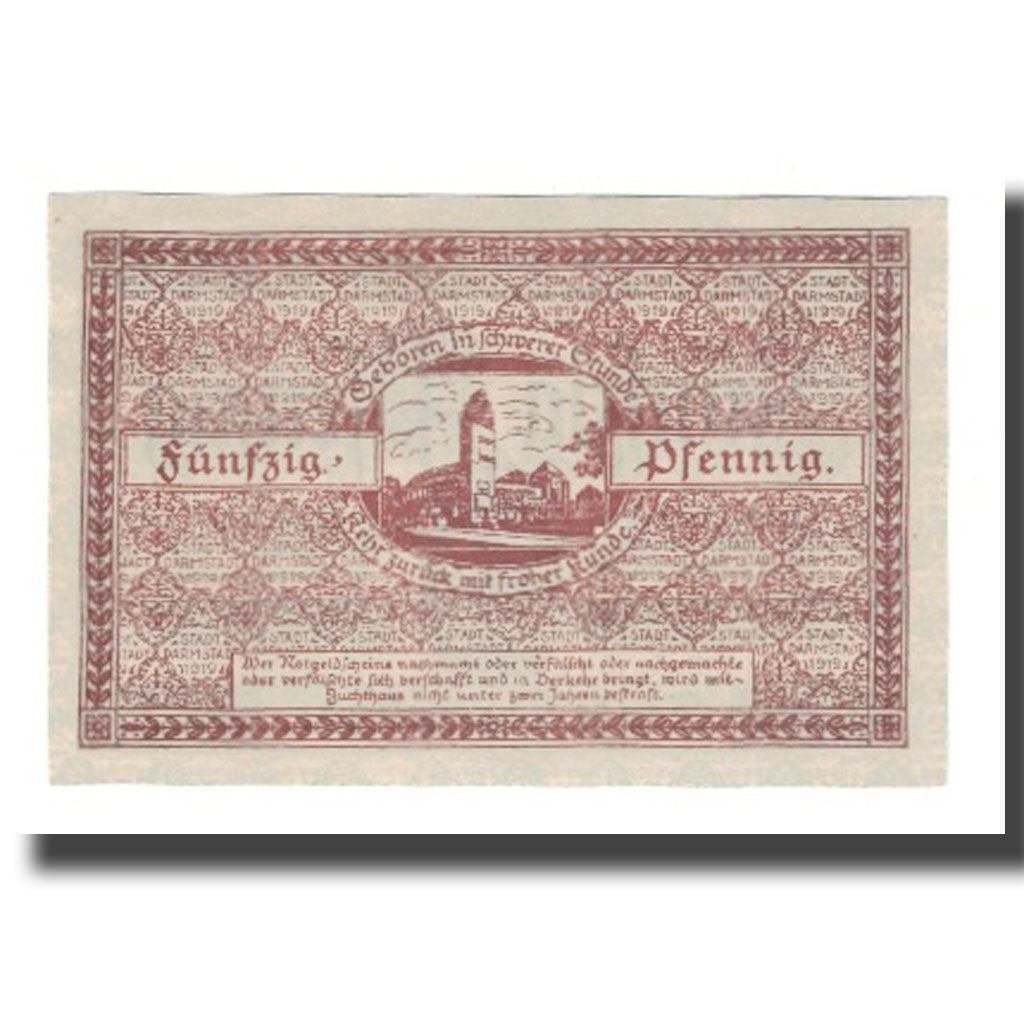 Banconote, Germania, Darmstadt Stadt, 50 Pfennig, batiment 2, 1919, 1919-02-01