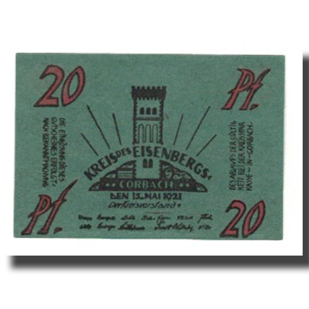 Geldschein, Deutschland, Eisenberg Kreis Sitz in Corbach, 20 Pfennig