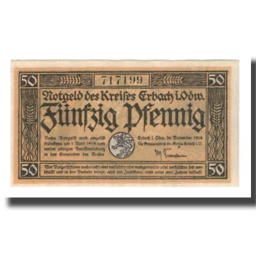 Geldschein, Deutschland, Erbach im Odenwald Kreis, 50 Pfennig, personnage 1