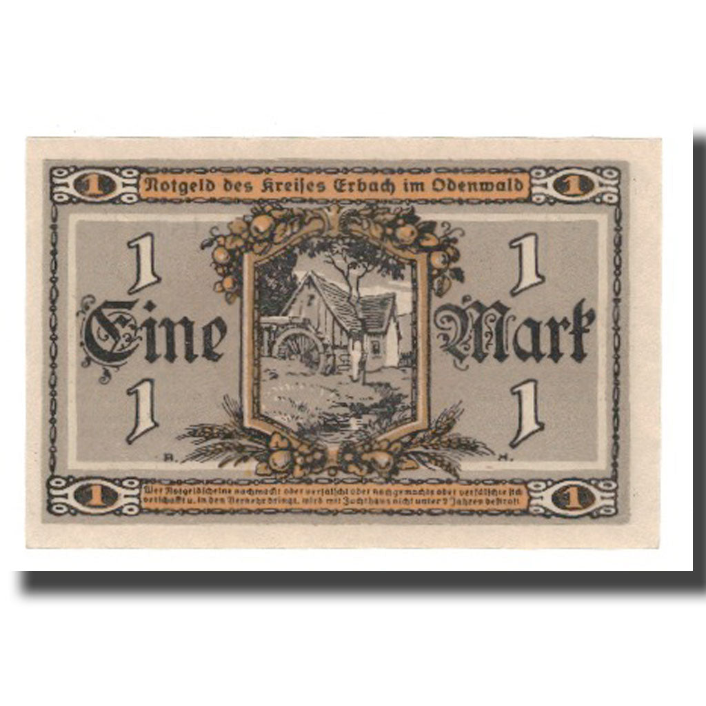 Geldschein, Deutschland, Erbach im Odenwald Kreis, 1 Mark, Maison, 1919