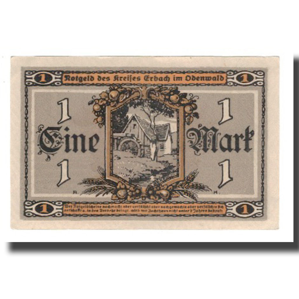 Geldschein, Deutschland, Erbach im Odenwald Kreis, 1 Mark, maison 1, 1919