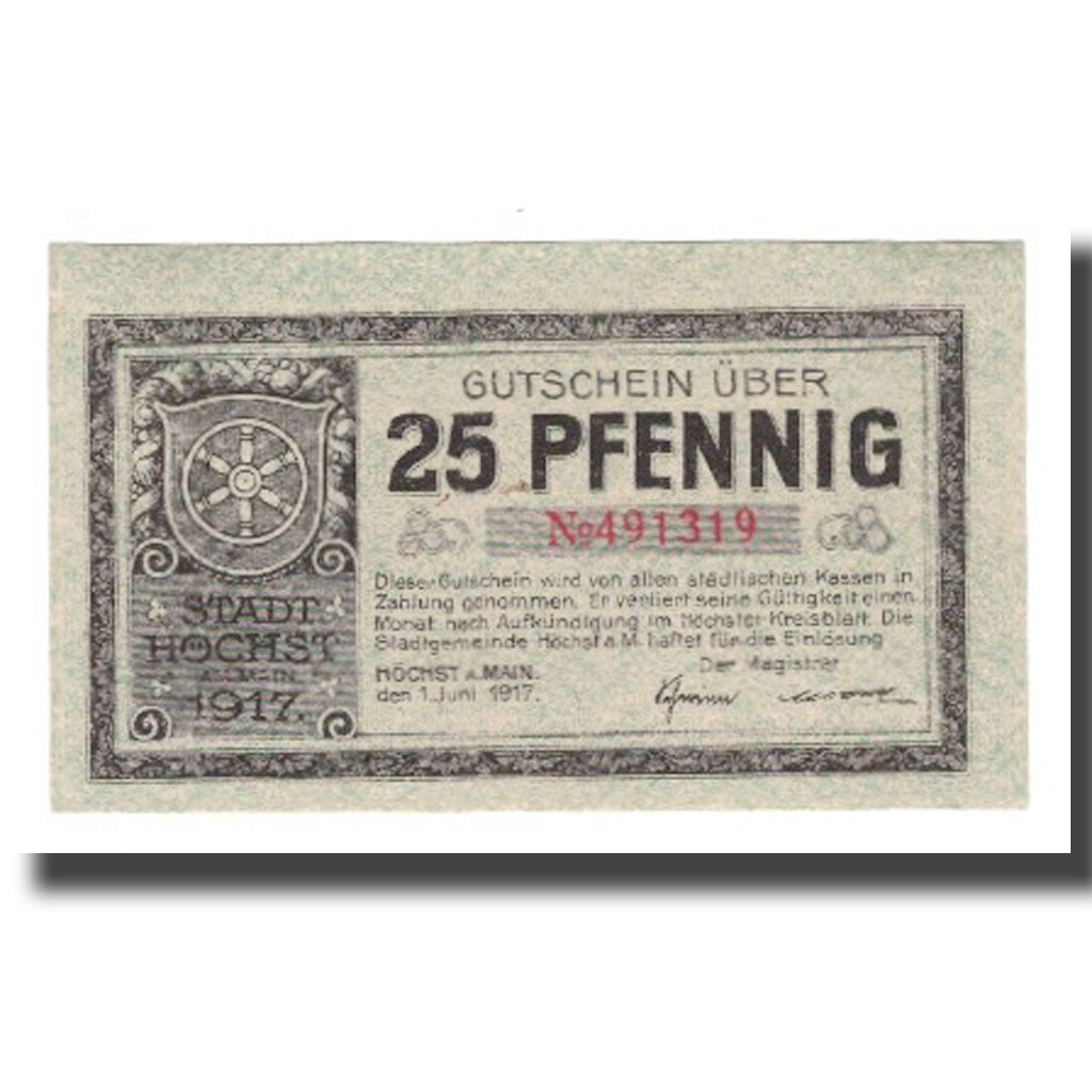 Geldschein, Deutschland, Höchst a.M. Stadt, 25 Pfennig, Cherubins, 1917