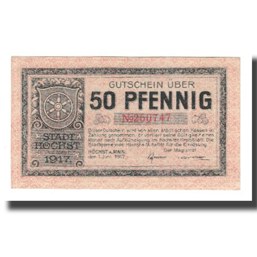 Geldschein, Deutschland, Höchst a.M. Stadt, 50 Pfennig, Cherubins 1, 1917