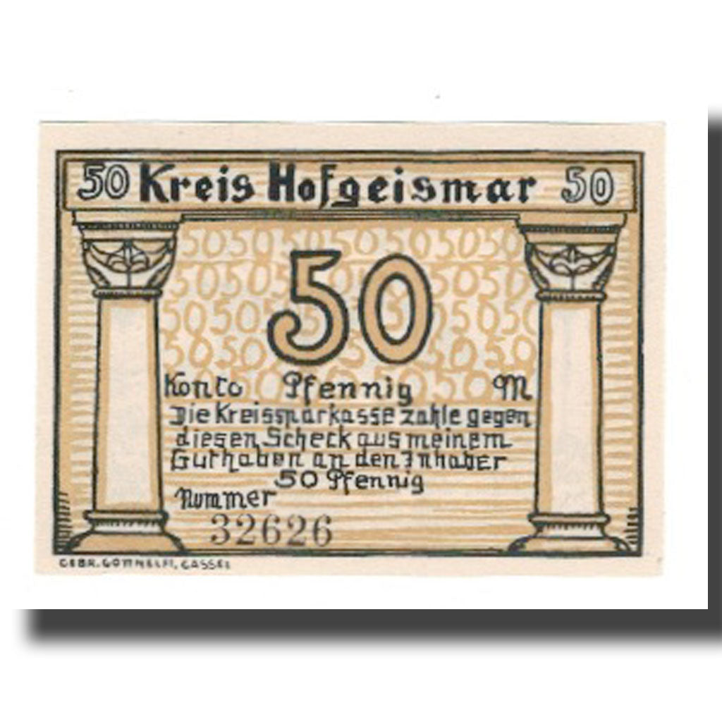 Geldschein, Deutschland, Hofgeismar Kreissparkasse, 50 Pfennig, Eglise, Undated