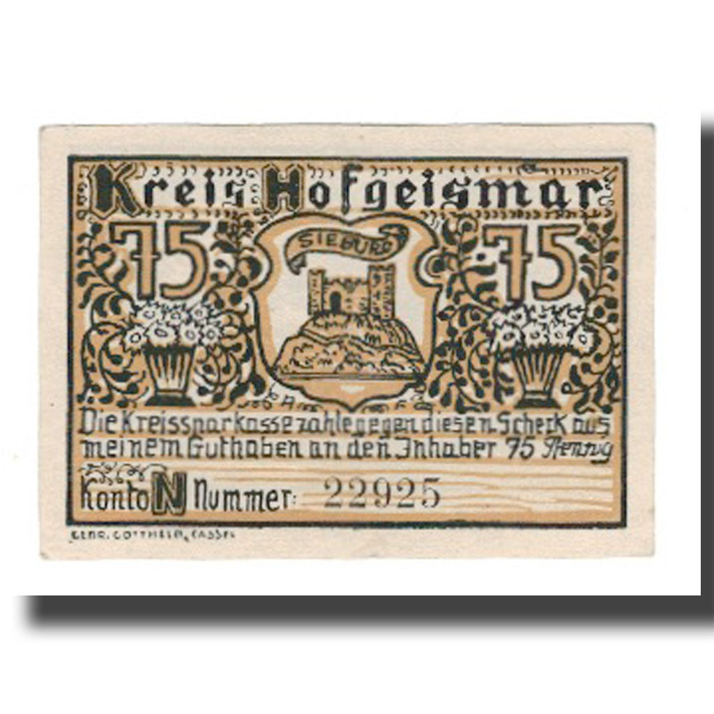 Geldschein, Deutschland, Hofgeismar Kreissparkasse, 75 Pfennig, Batiment
