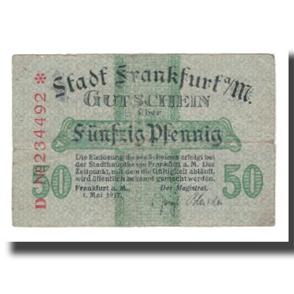 Geldschein, Deutschland, Frankfurt am Main Stadt, 50 Pfennig, Blason 4, 1917