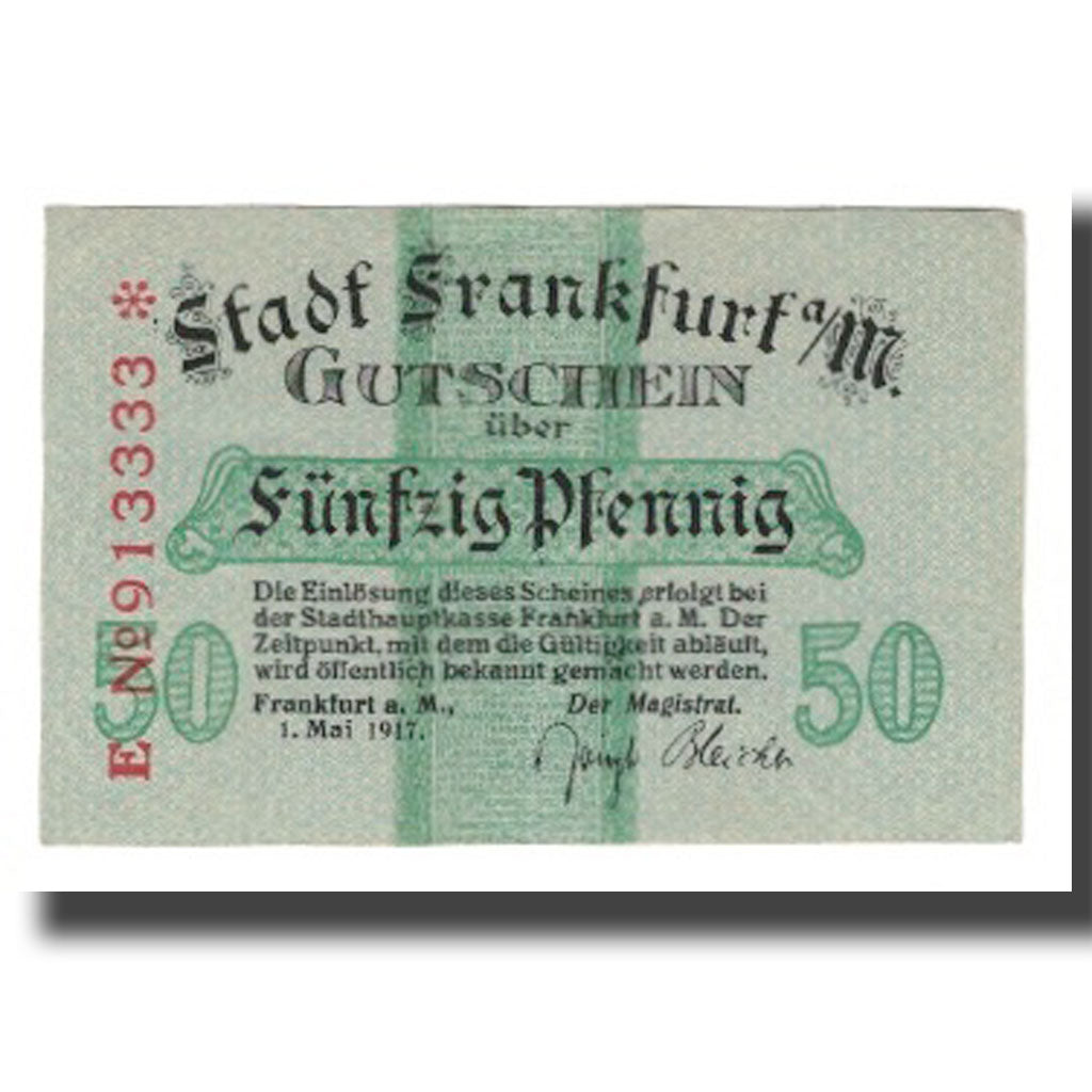 Geldschein, Deutschland, Frankfurt am Main Stadt, 50 Pfennig, Blason, 1917