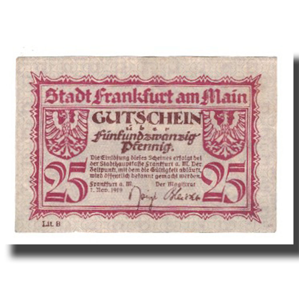 Billet, Allemagne, Frankfurt am Main Stadt, 25 Pfennig, paysage, 1917