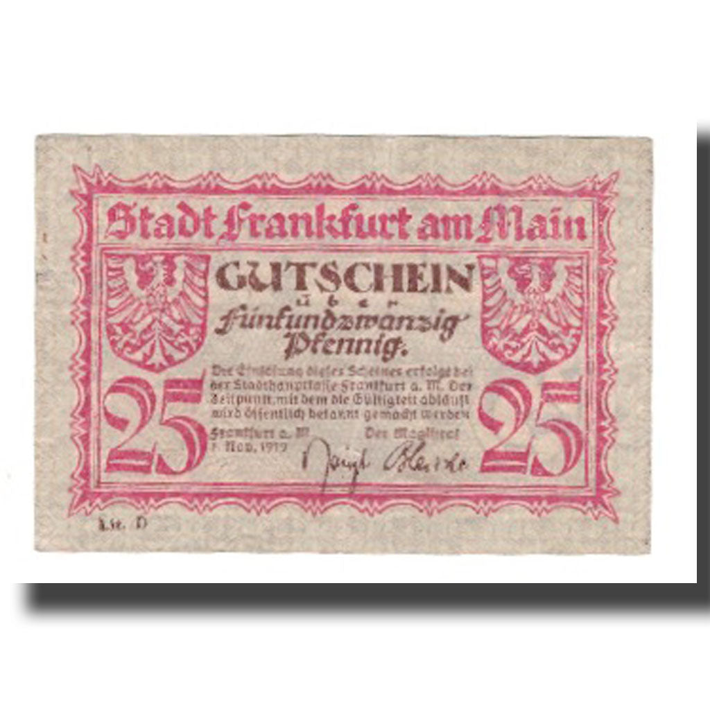 Geldschein, Deutschland, Frankfurt am Main Stadt, 25 Pfennig, paysage 1, 1917