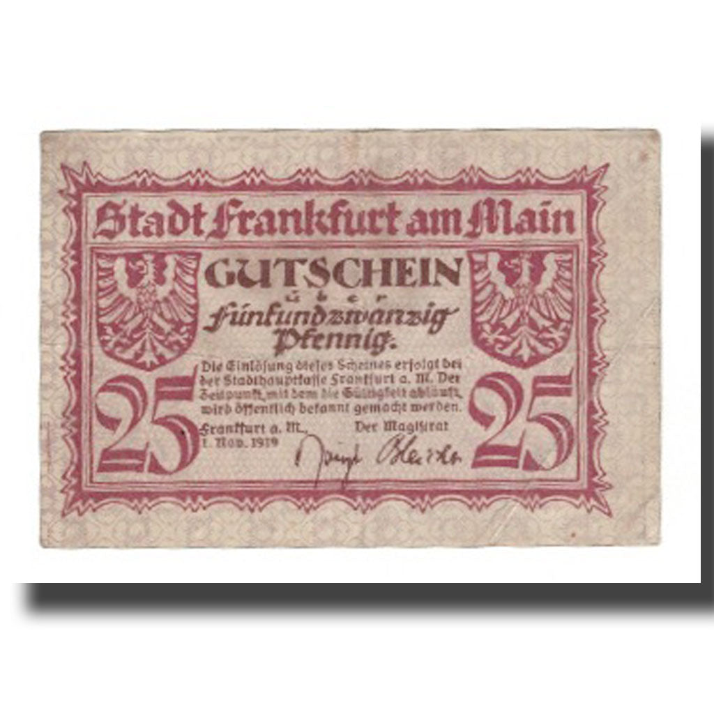Banknote, Germany, Frankfurt am Main Stadt, 25 Pfennig, paysage 2, 1917