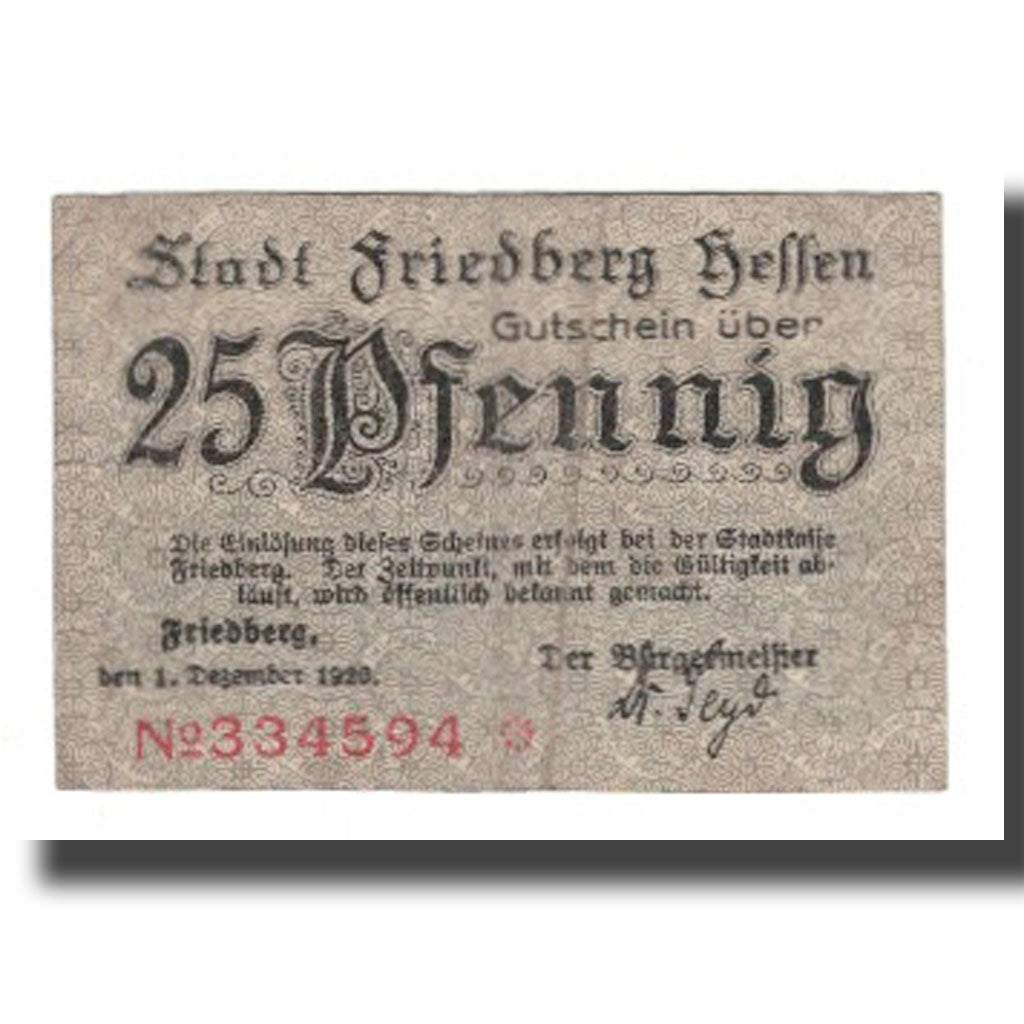 Banknote, Germany, Friedberg Stadtkasse, 25 Pfennig, Pont 2, 1919, 1919-11-01