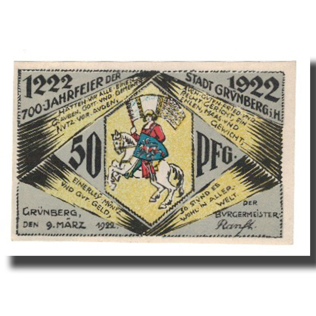 Banknote, Germany, Grünberg Stadt (Deutschland Hessen), 50 Pfennig, Batiment