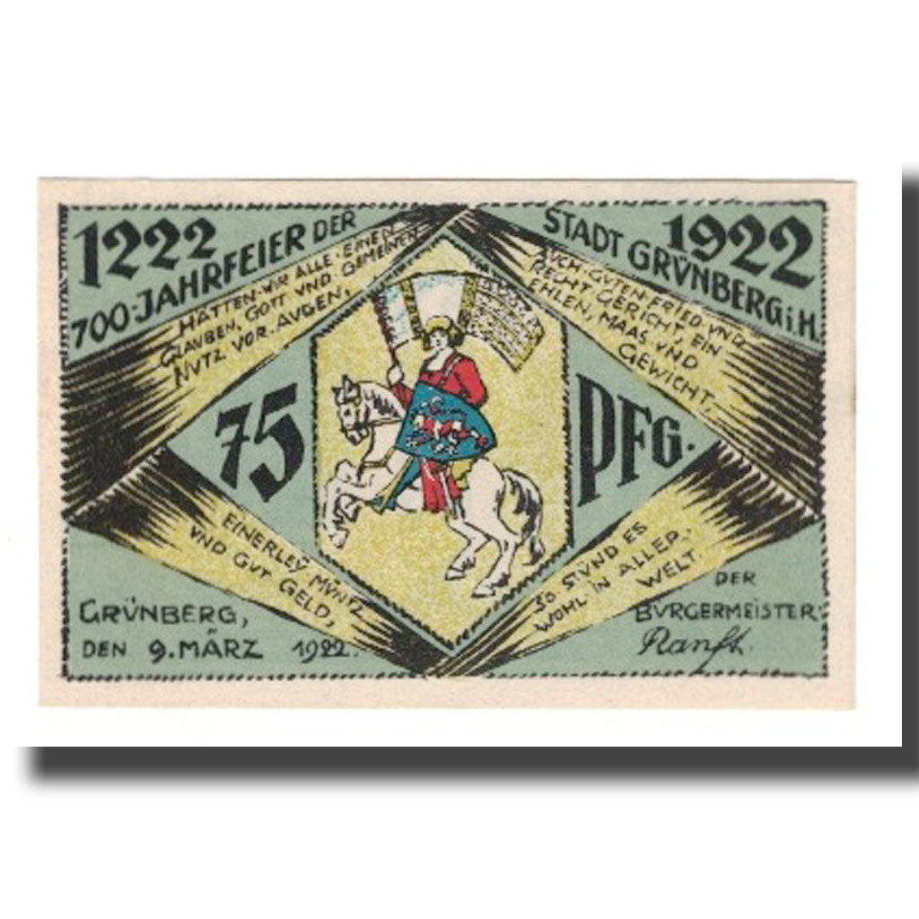 Banknote, Germany, Grünberg Stadt (Deutschland Hessen), 75 Pfennig, Blason