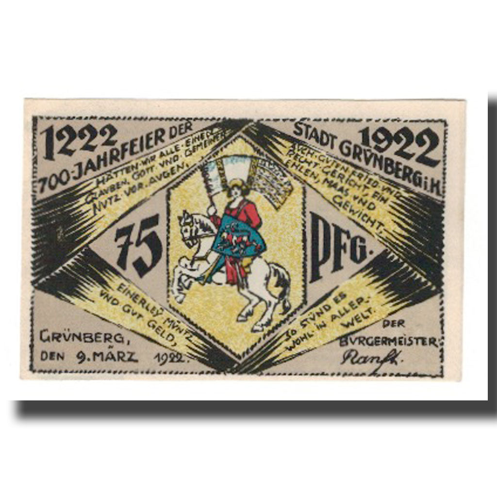 Banknote, Germany, Grünberg Stadt (Deutschland Hessen), 75 Pfennig, Batiment