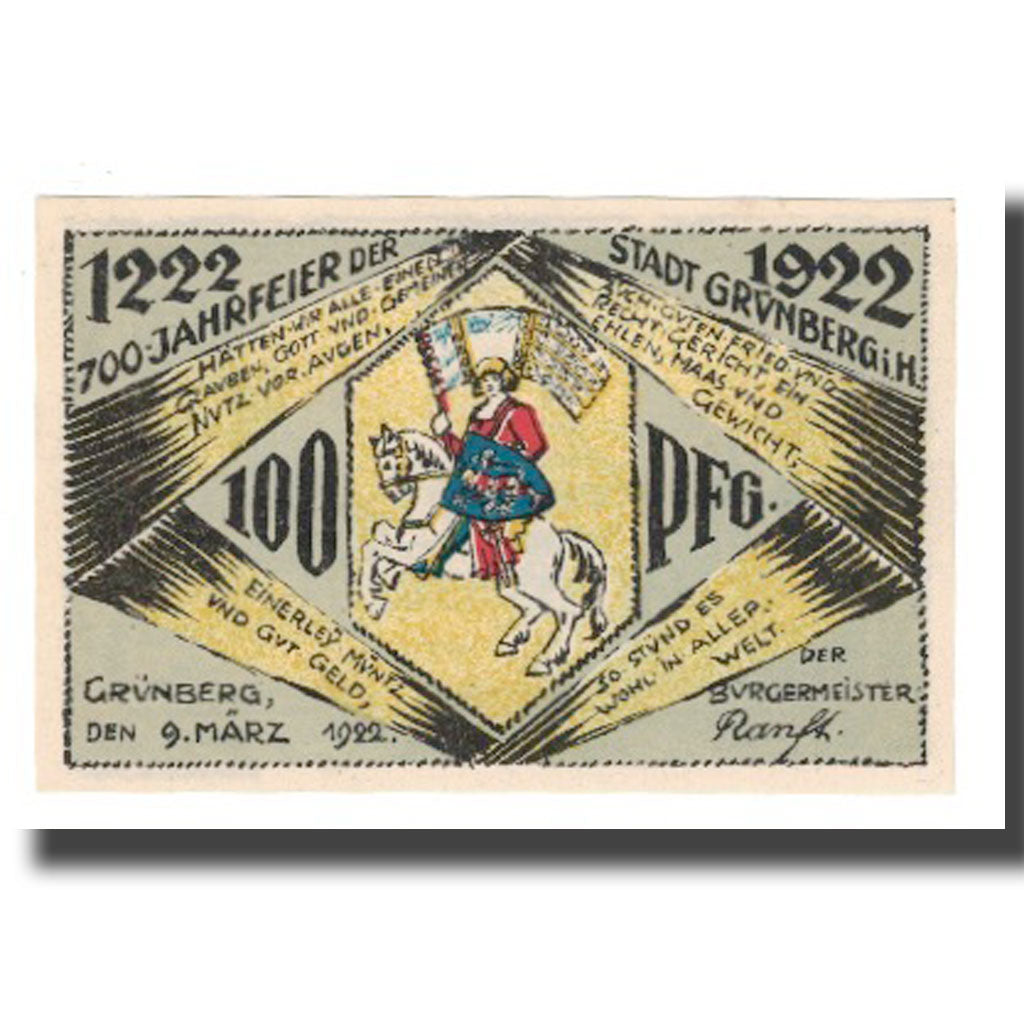 Geldschein, Deutschland, Grünberg Stadt (Deutschland Hessen), 100 Pfennig