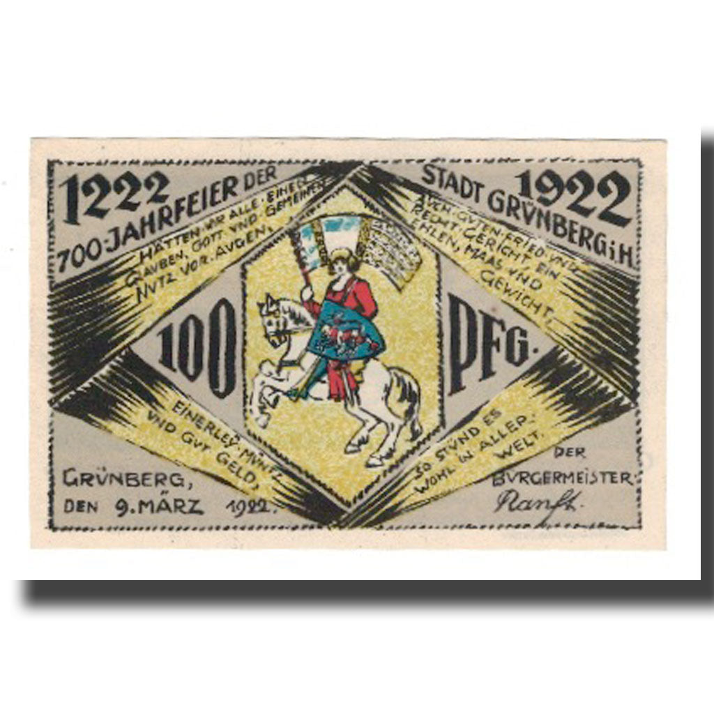 Banknote, Germany, Grünberg Stadt (Deutschland Hessen), 100 Pfennig, paysage
