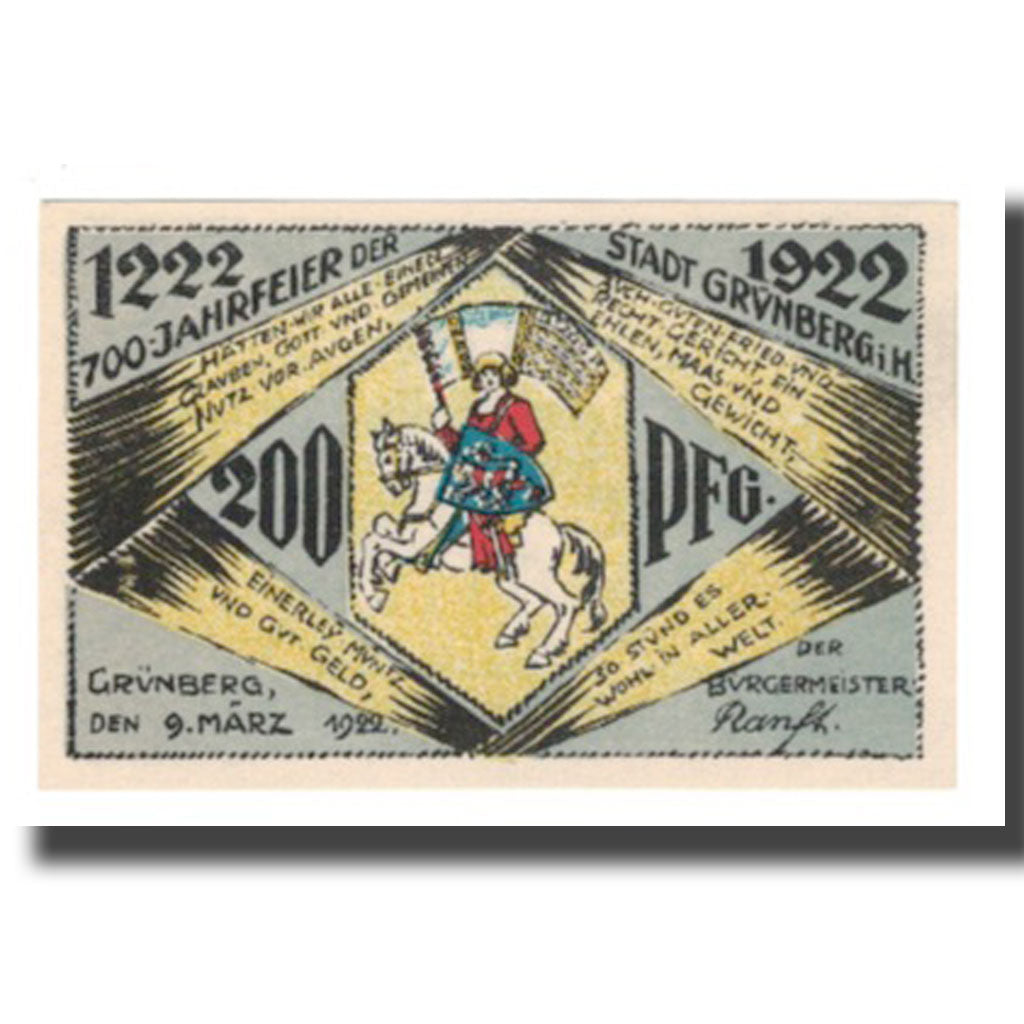 Biljet, Duitsland, Grünberg Stadt (Deutschland Hessen), 200 Pfennig, paysage