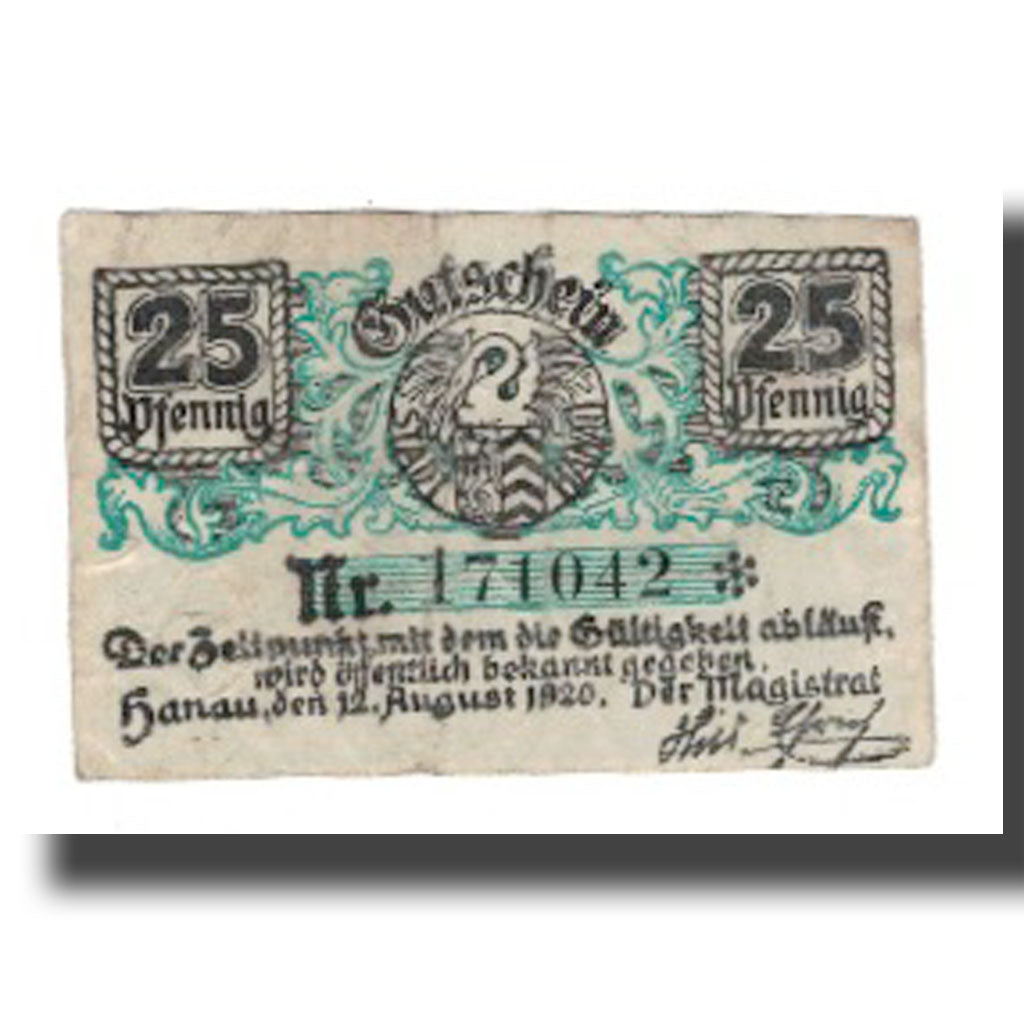 Biljet, Duitsland, Hanau Stadt, 25 Pfennig, paysage, 1920, 1920-08-12, TB