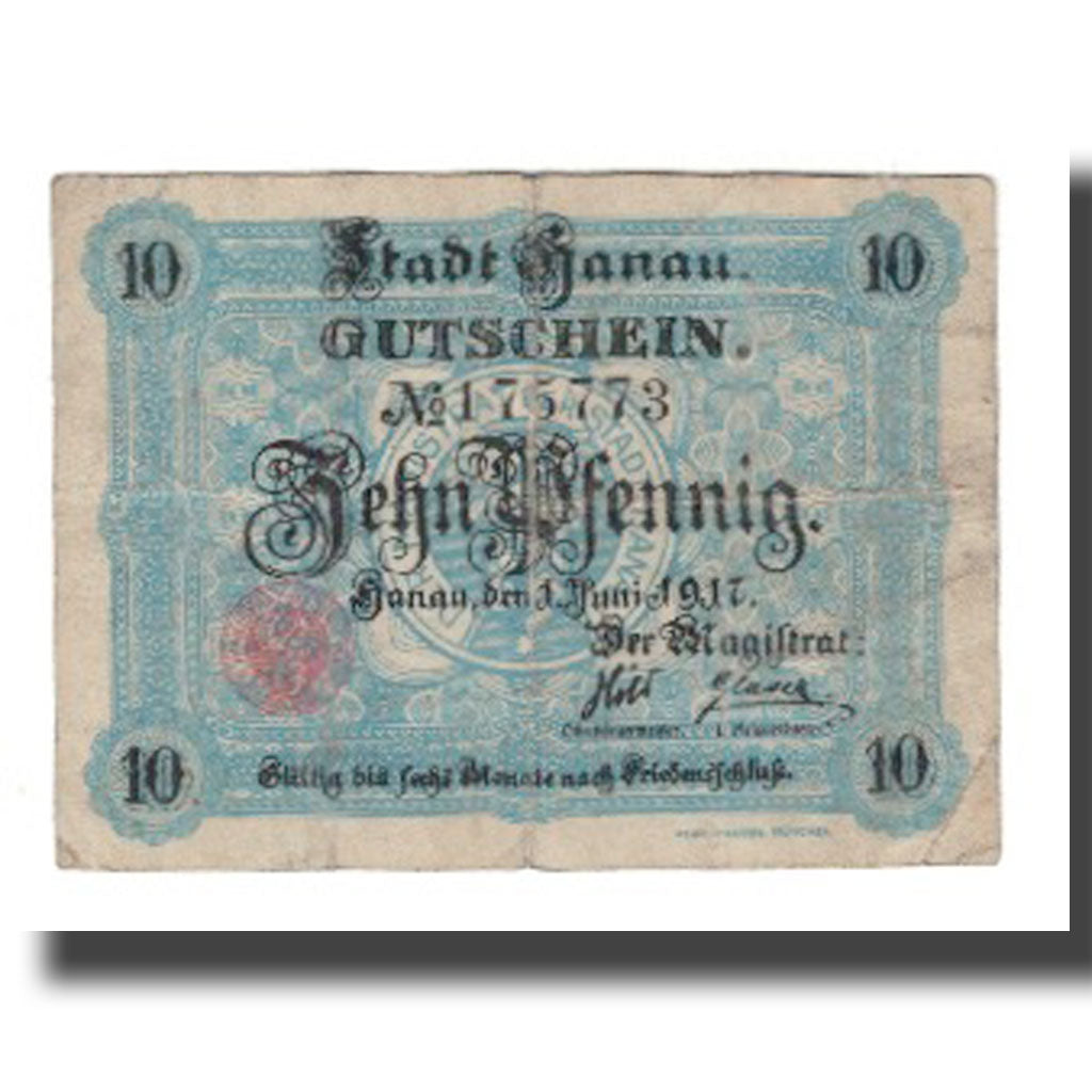 Geldschein, Deutschland, Hanau Stadt, 10 Pfennig, Blason 1, 1917, 1917-06-01