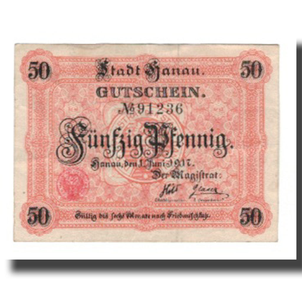 Banconote, Germania, Hanau Stadt, 50 Pfennig, Blason, 1917, 1917-06-01, BB