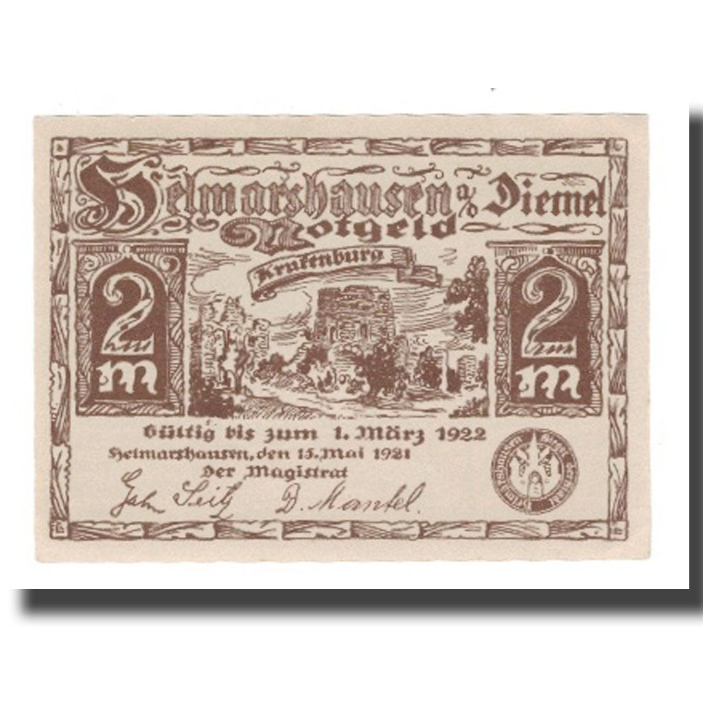 Geldschein, Deutschland, Helmarshausen Stadt, 2 Mark, personnage, 1922