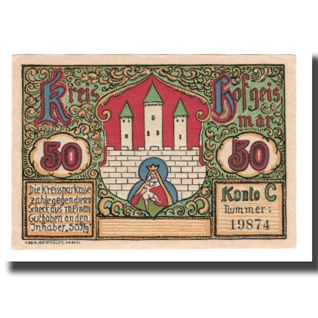 Geldschein, Deutschland, Hofgeismar Kreissparkasse, 50 Pfennig, paysage 1