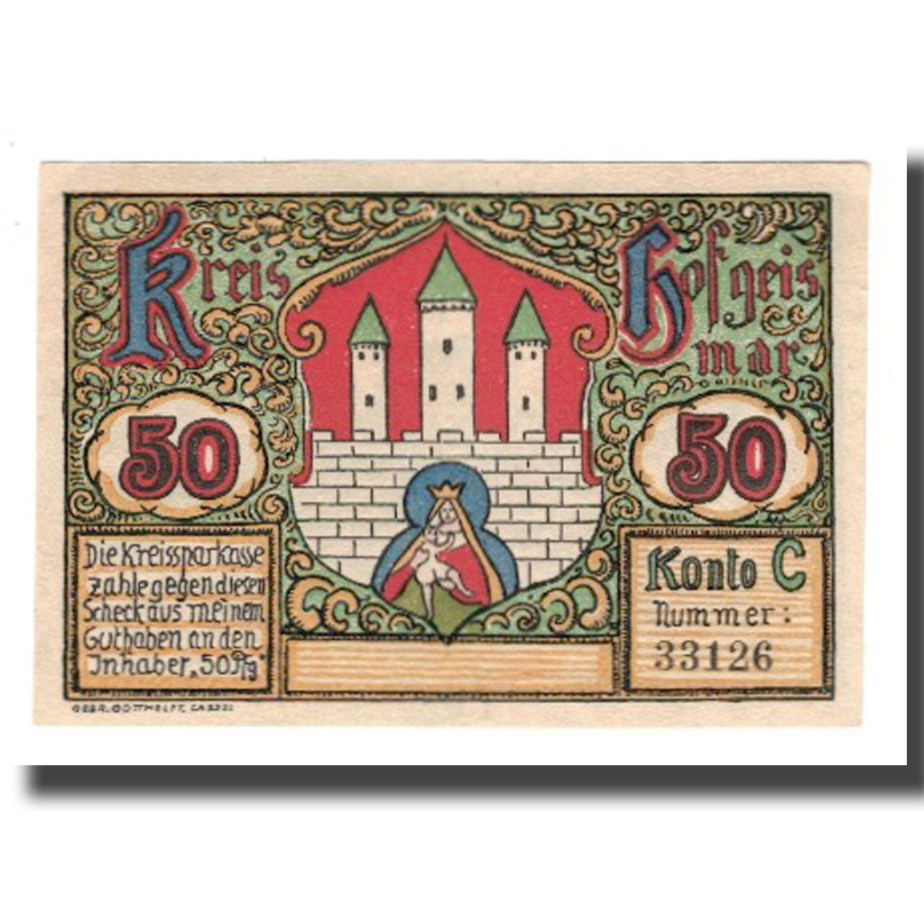 Geldschein, Deutschland, Hofgeismar Kreissparkasse, 50 Pfennig, paysage 2