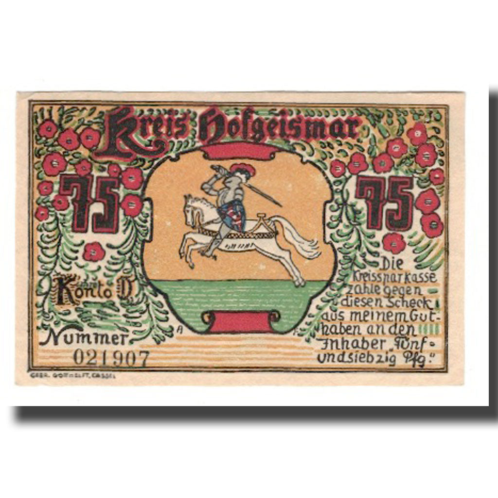 Geldschein, Deutschland, Hofgeismar Kreissparkasse, 75 Pfennig, paysage 3
