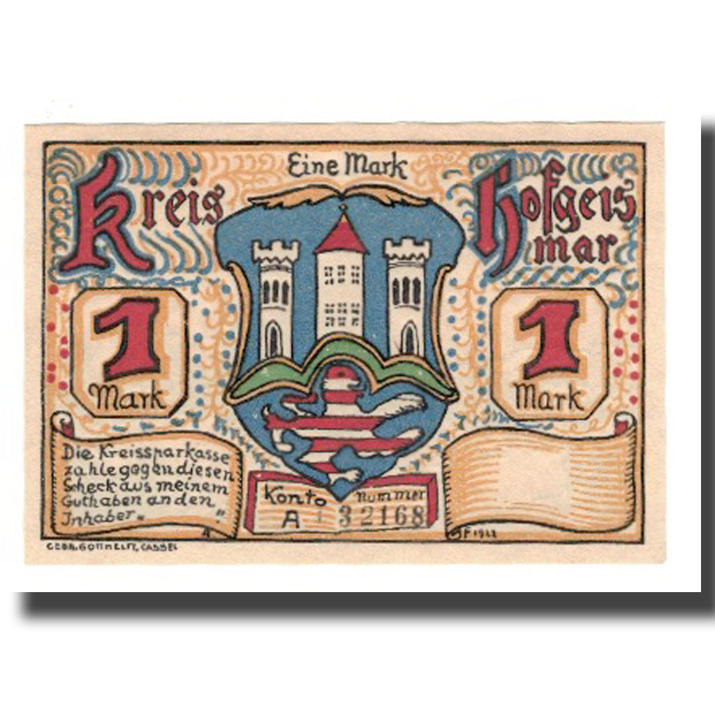 Geldschein, Deutschland, Hofgeismar Kreissparkasse, 1 Mark, paysage 4, Undated