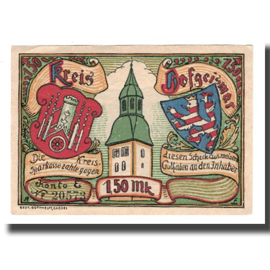Banknote, Germany, Hofgeismar Kreissparkasse, 1.5 Mark, paysage 5, Undated