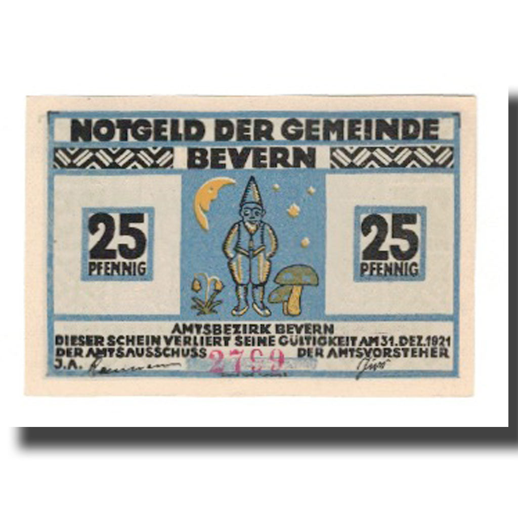 Geldschein, Deutschland, Bevern Gemeinde, 25 Pfennig, personnage, 1921