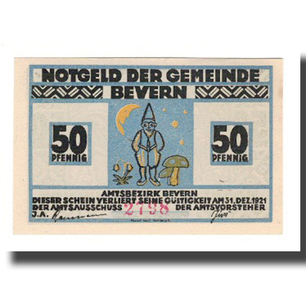 Geldschein, Deutschland, Bevern Gemeinde, 50 Pfennig, personnage 2, 1921