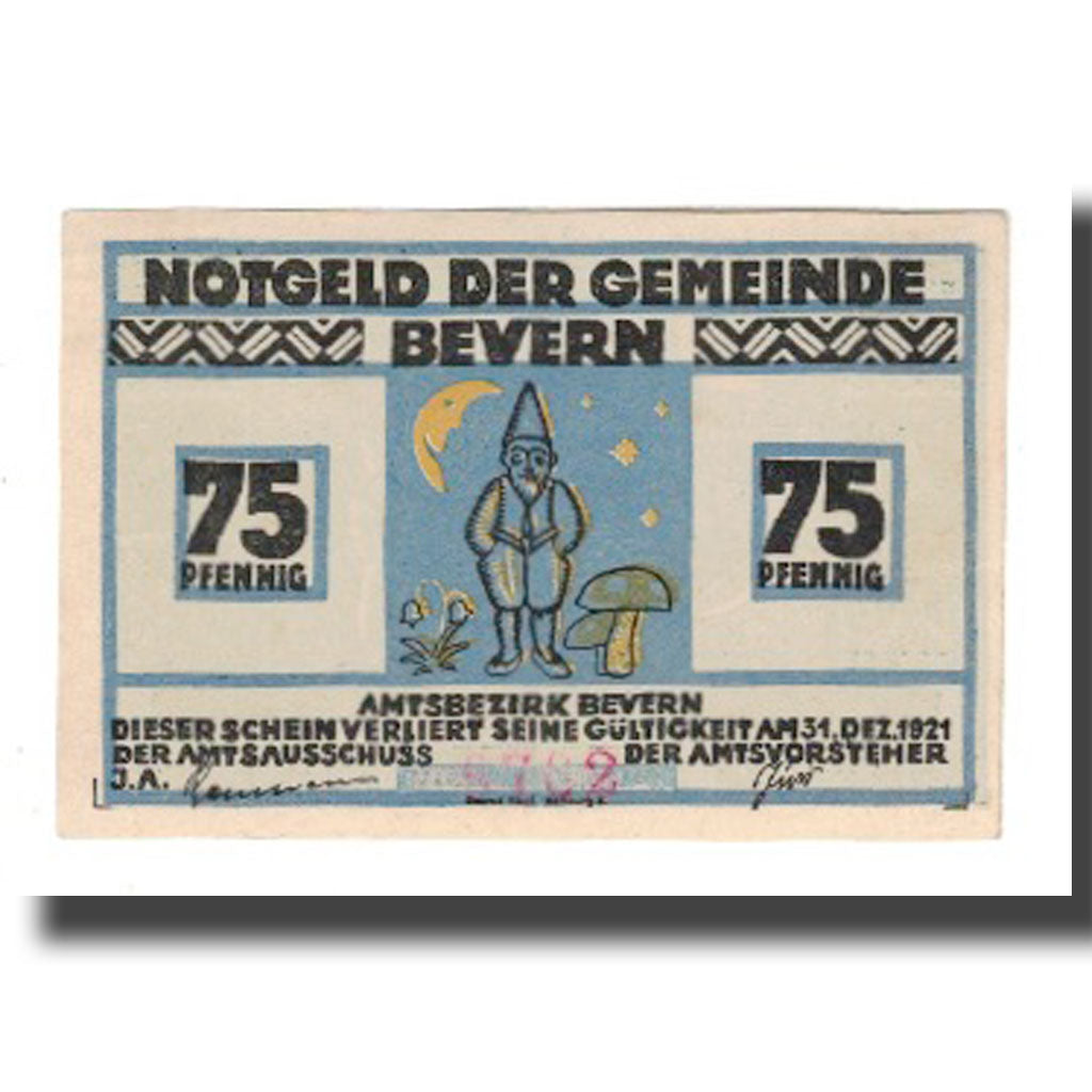 Geldschein, Deutschland, Bevern Gemeinde, 75 Pfennig, personnage 5, 1921