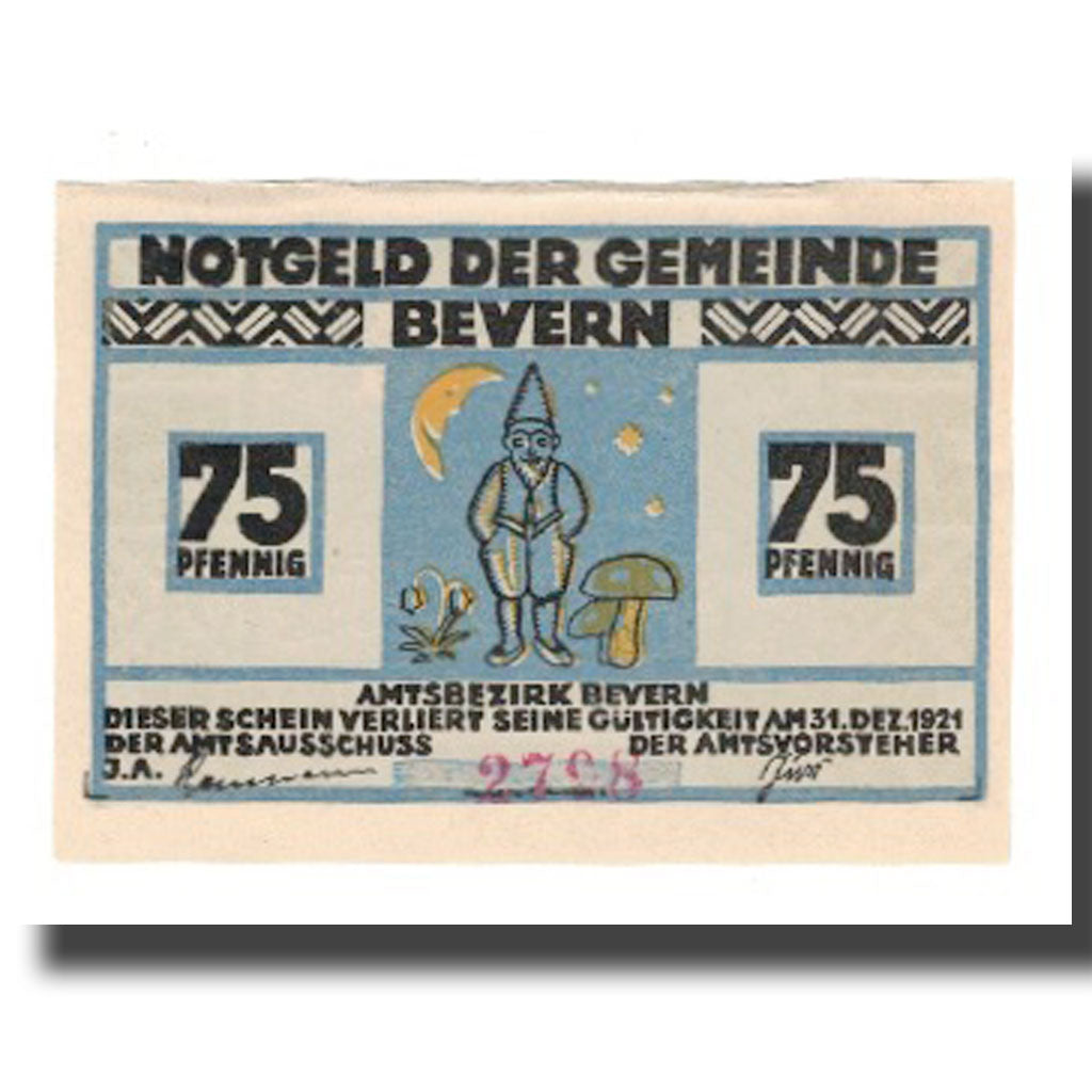 Banknote, Germany, Bevern Gemeinde, 75 Pfennig, personnage 7, 1921, 1921-12-31