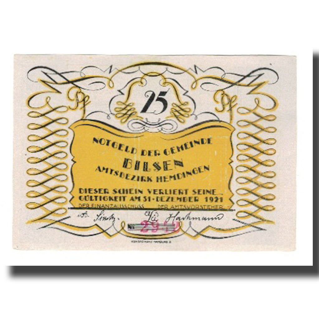 Geldschein, Deutschland, Bilsen, 25 Pfennig, personnage 1, 1921, 1921-12-31, VZ